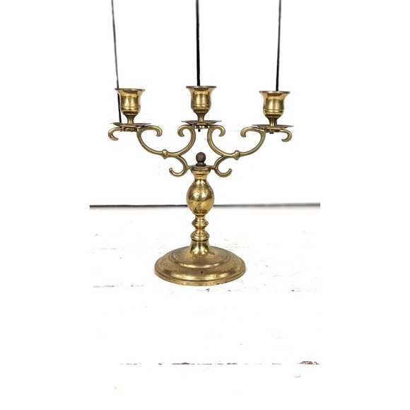 Vintage distressed brass 3 taper candle candelabra - Picture 2 of 6